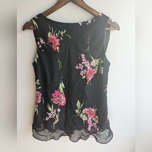 Evan Picone Dress Womens Sleeveless Drape Back Neck Floral Black Top Sz12 Office